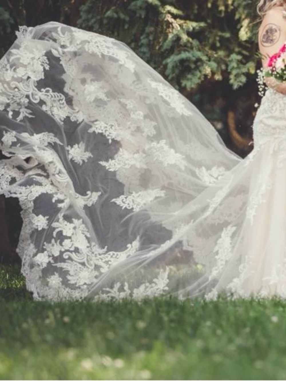 Elegant Ivory/ Nude Lace Mermaid Wedding Dress with detachable Lace Train